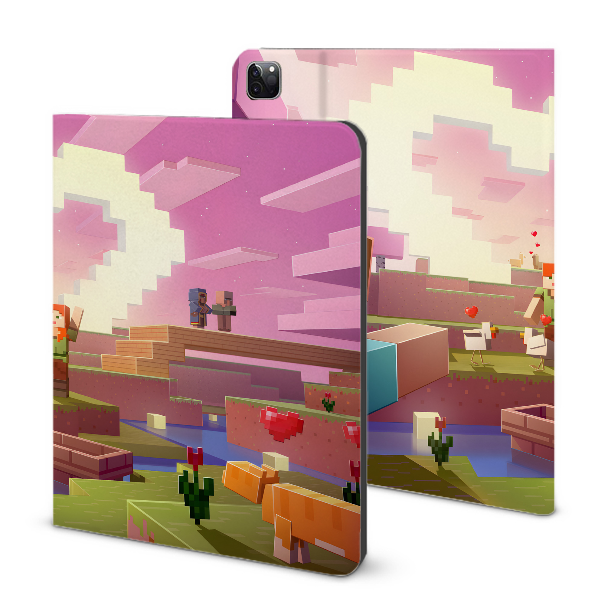 （画像用） マインクラフト ブロックの世界 Minecraft MC Block world IPad ケース ブック型 PUレザー TPU 耐衝撃 軽量 薄型 ペン収納なし 全面保護 IPad 各モデル対応